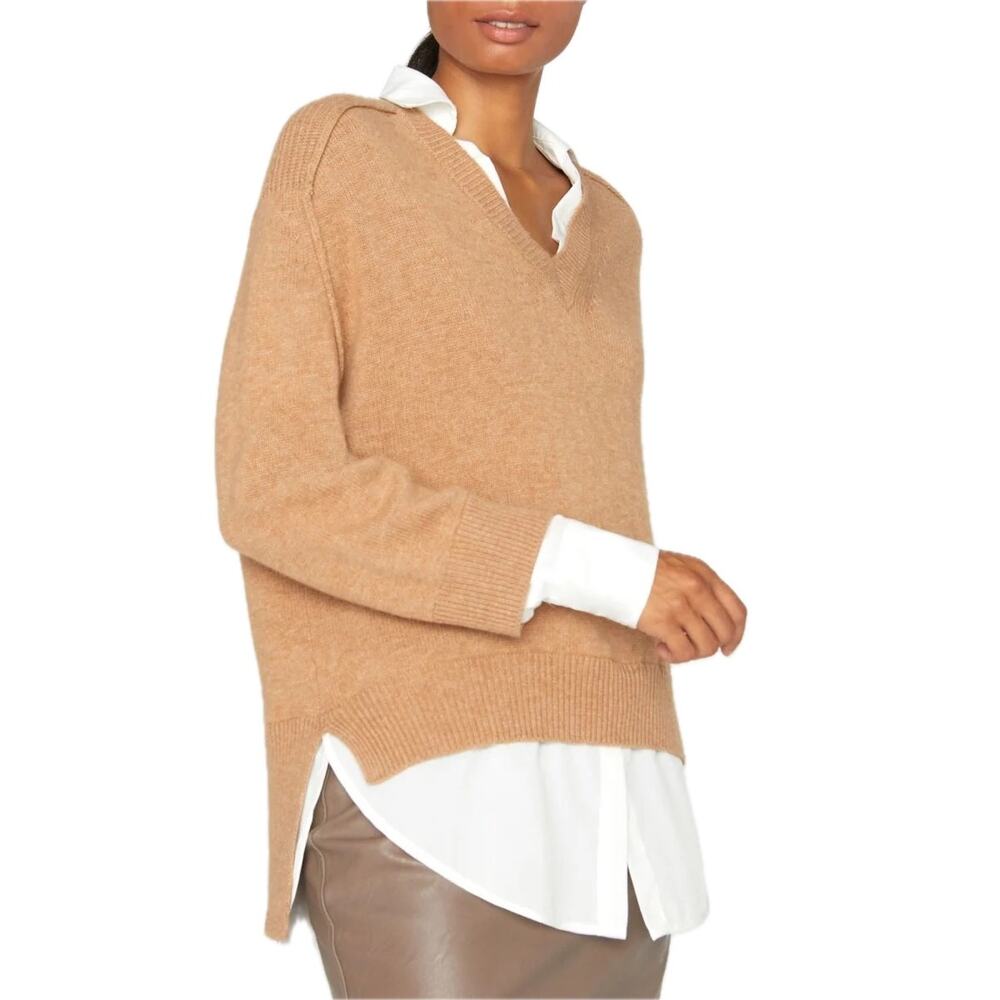 Brochu Walker The Looker Layered V Neck Twofer Cashmere Blend Sweater Top